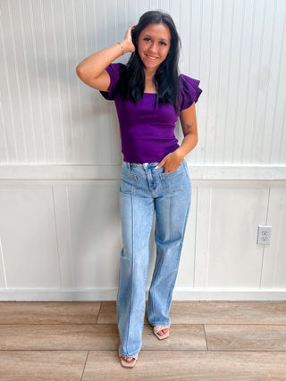 Elise Ruffle Cap Sleeve Sweater Top