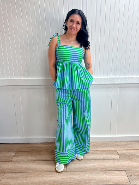 Maren Striped Adjustable Tie Shoulder Strap Top