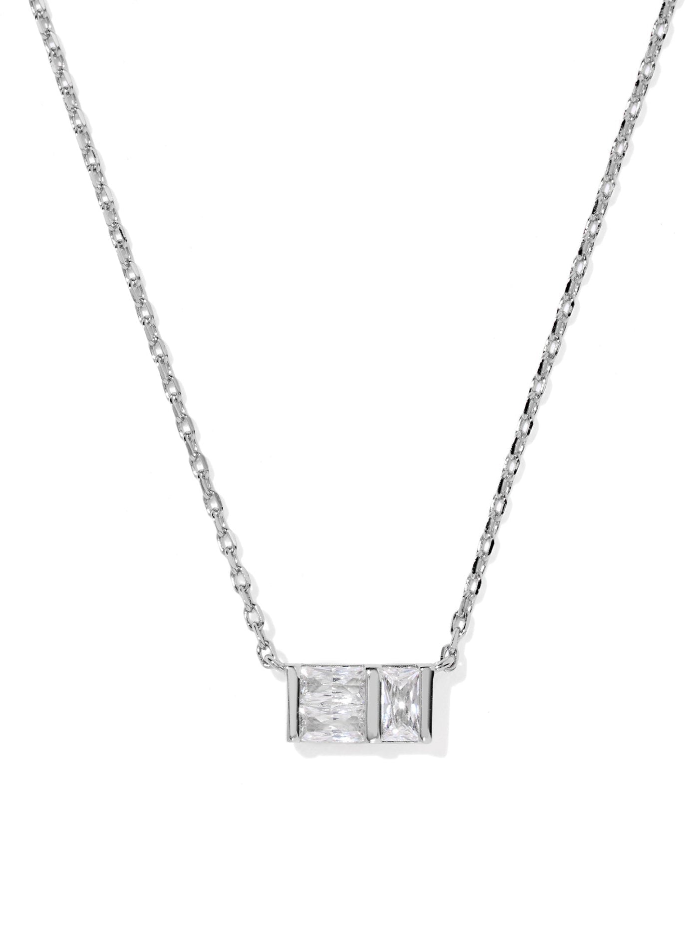 Kendra Scott Jamie Short Pendant Necklace Silver White Cz-Kendra Scott-N01338RHD-The Twisted Chandelier