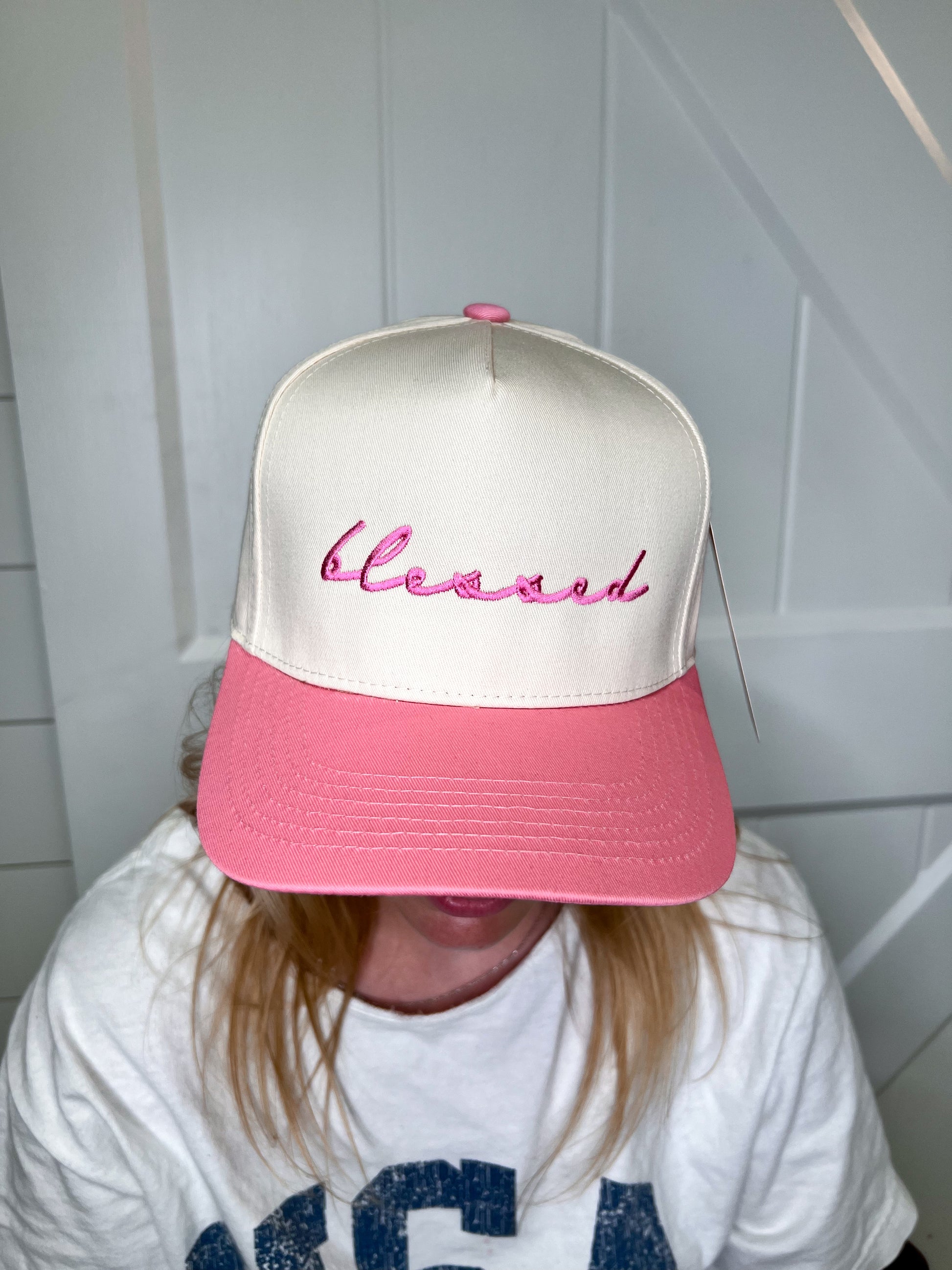 Blessed (Cursive) Wholesale Two-Toned Vintage Hat-Katydid-The Twisted Chandelier