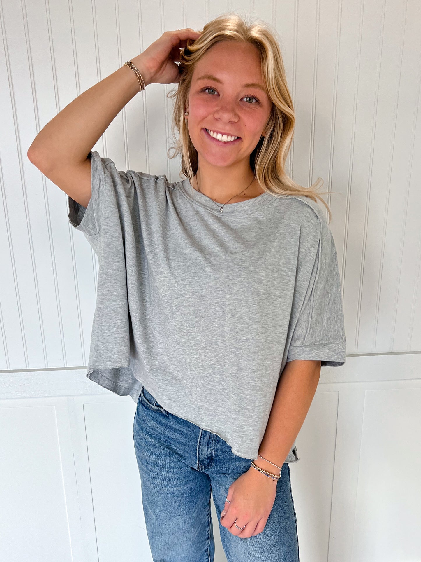 Jillian Oversized Crop Comfy Knit Top - Grey-VERY J-8/13/25,BIN A2,FD 07/08/2025,NT12068,OGP 42.99,Tops Collection-The Twisted Chandelier