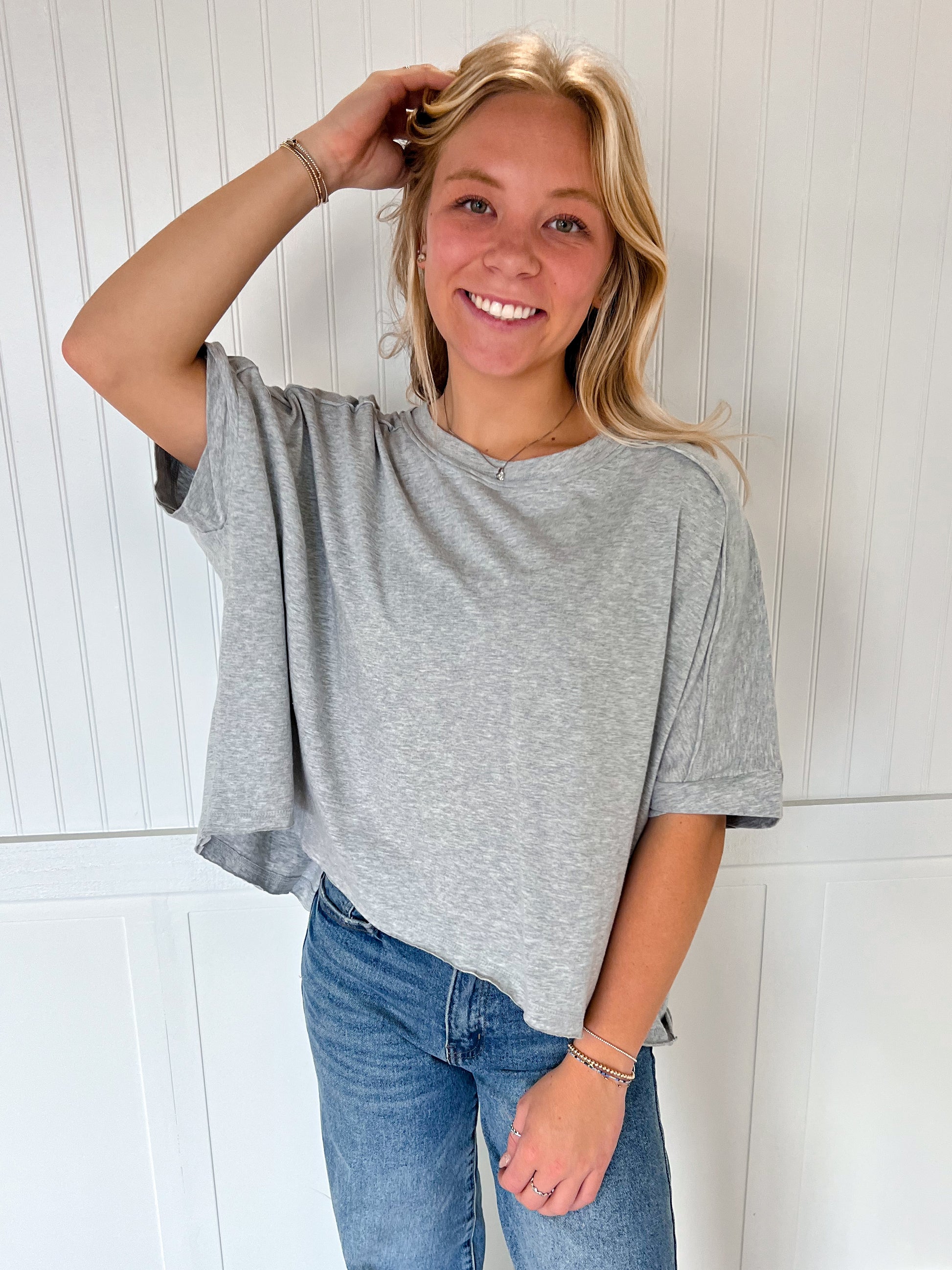 Jillian Oversized Crop Comfy Knit Top - Grey-VERY J-8/13/25,BIN A2,FD 07/08/2025,NT12068,OGP 42.99,Tops Collection-The Twisted Chandelier