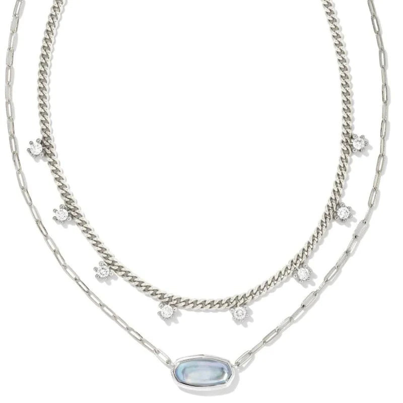 Kendra Scott Framed Elisa Multi Strand Necklace Rhodium Light Sky Blue Illusion-Necklaces-Kendra Scott-N1943BSV-The Twisted Chandelier