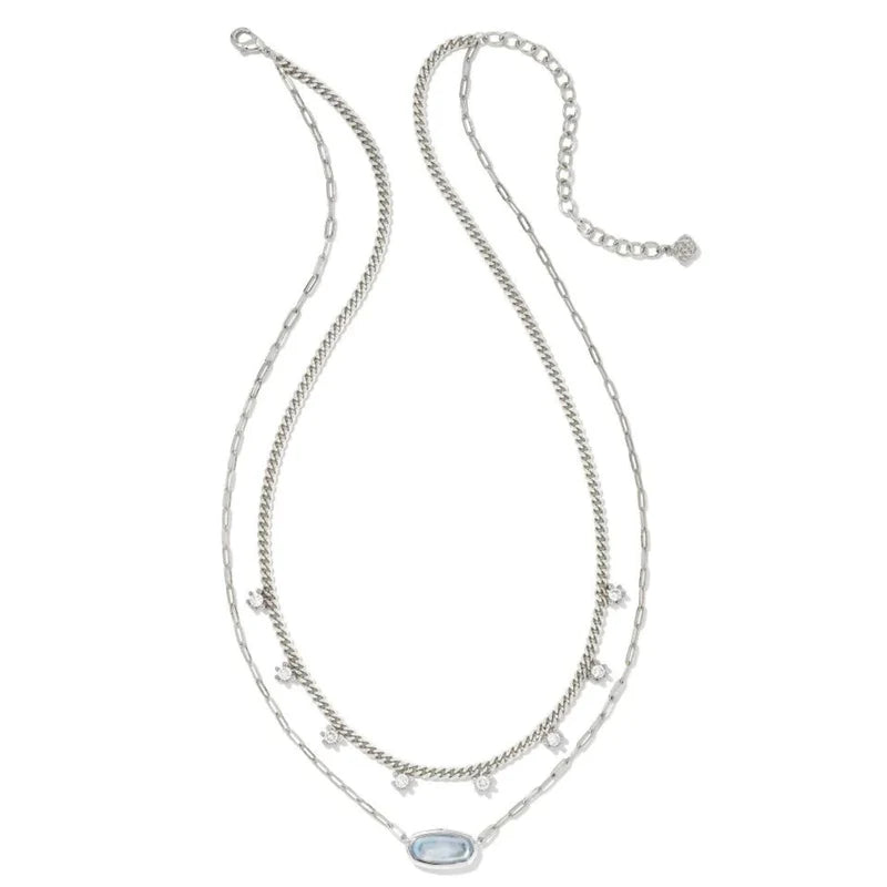 Kendra Scott Framed Elisa Multi Strand Necklace Rhodium Light Sky Blue Illusion-Necklaces-Kendra Scott-N1943BSV-The Twisted Chandelier