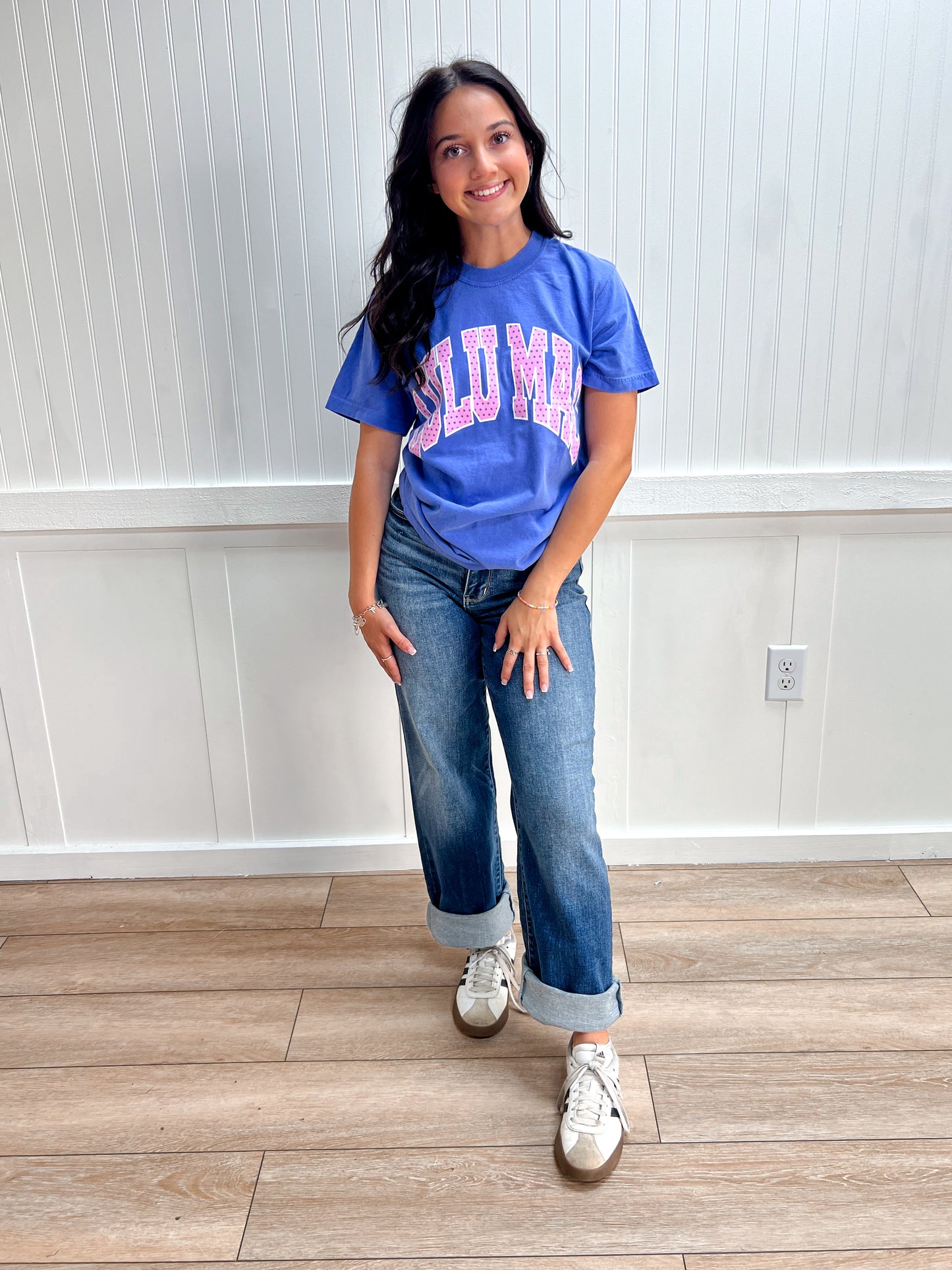 Daisy Polka Dot Blue Comfort Colors Tee-Shirts & Tops-Girlie Girl Originals-FD 04/03/26,LM-PD-1001,Tops Collection-The Twisted Chandelier