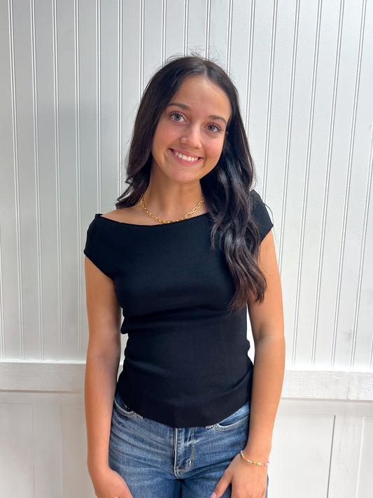 Aria Cap Sleeve Boat Neck Sweater Knit Top