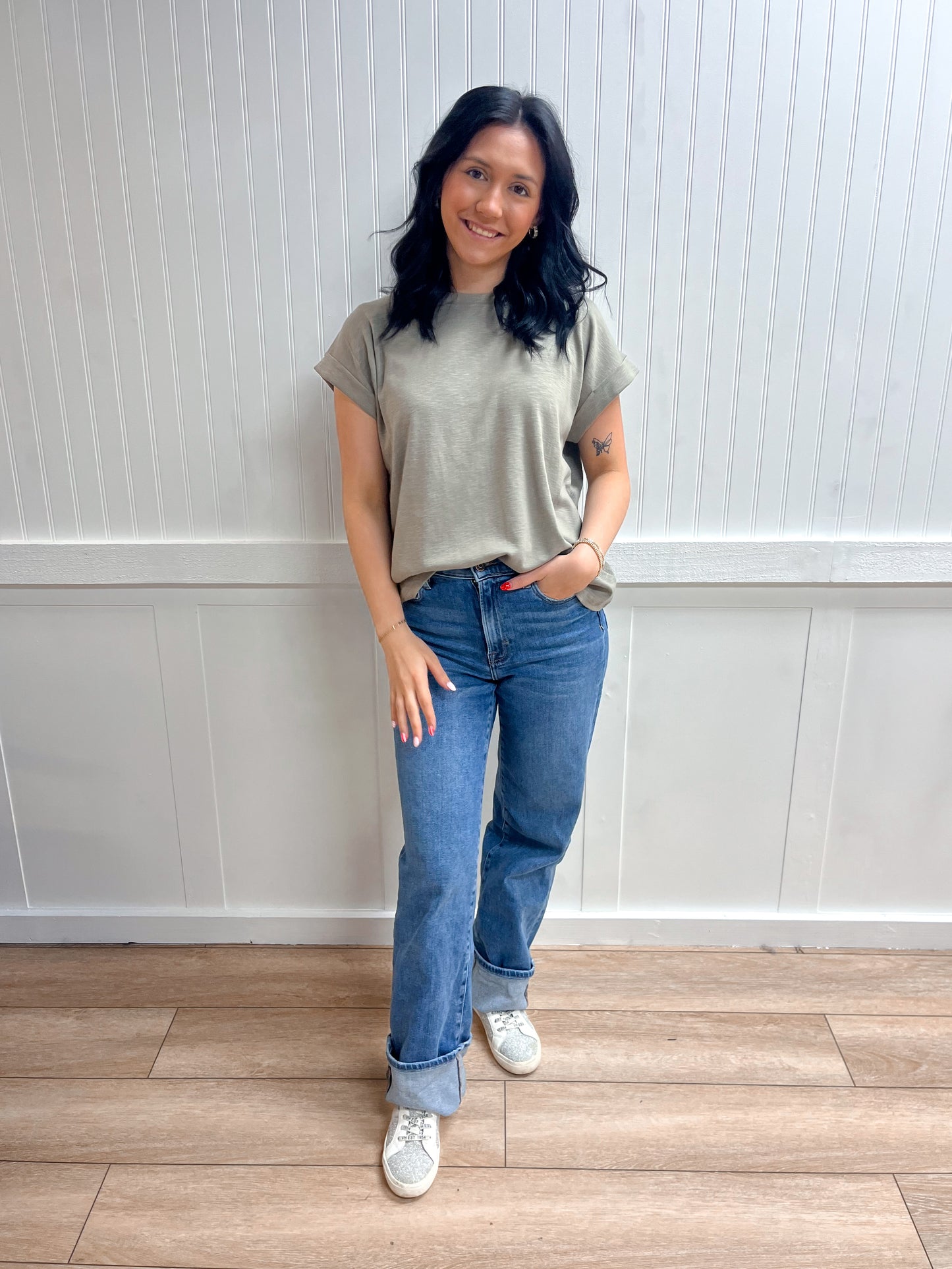 Delaney Cotton Modal Slub Rolled Sleeve Tee - Mushroom-ZENANA-Tops Collection-The Twisted Chandelier