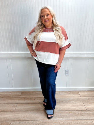 Delaney French Terry Color Block Exposed Seam Top