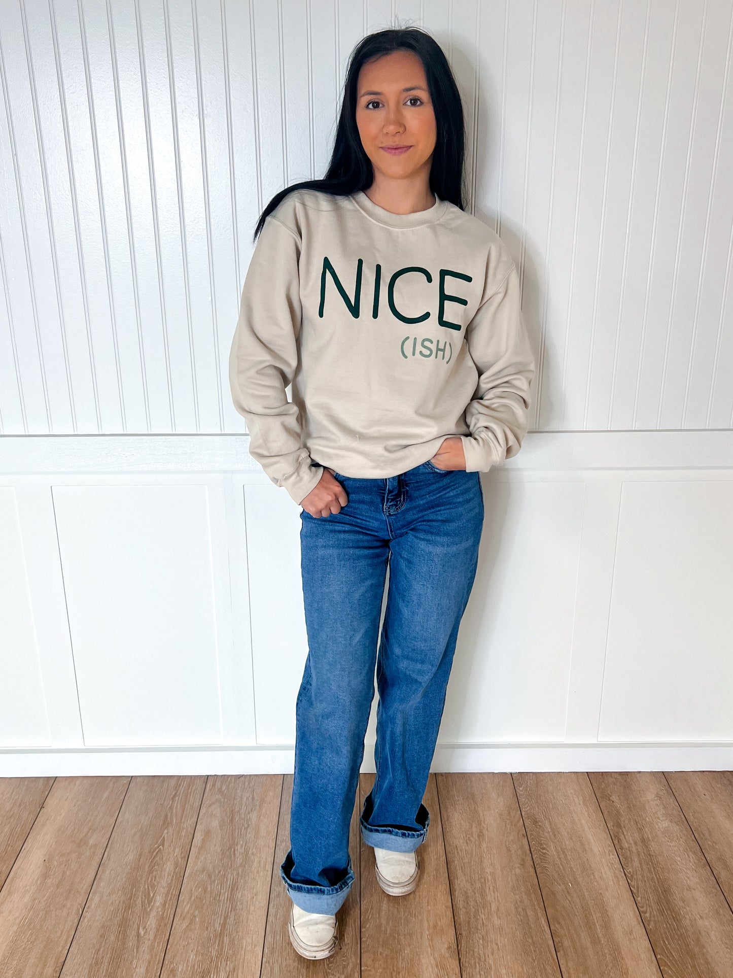 Nice Ish Christmas Crewneck Sweatshirt-Mugsby-BIN A 3,FD 12/3/24,OGP 44.95-The Twisted Chandelier
