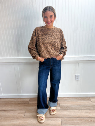 Mavis Leopard Print Oversized Long Sleeve Sweatshirt