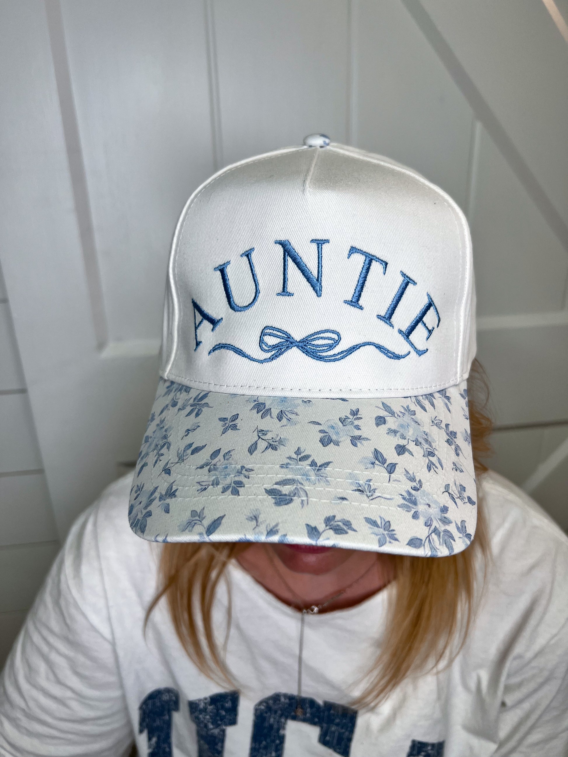 AUNTIE or WIFEY Foral Embroidered Canvas Hat-Southern N Savvy-The Twisted Chandelier