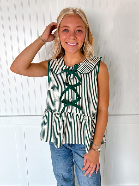 Lawis Sleeveless Collared Striped Top-TOP-She & Sky-1st md,BIN A2,FD 09/22/25,OGP 56.99,SY8533,Tops Collection-The Twisted Chandelier