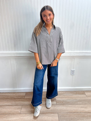 Adeline Gingham V-Neck Top-Top-ENTRO-Fall Favorites,FD 10/12/26,NewArrival,Tops Collection-The Twisted Chandelier
