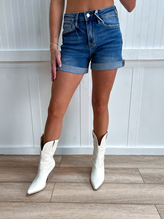 Winnie High Rise Double Cuffed Denim Shorts-Denim Shorts-Lovervet by VERVET-bottoms,LV1833-The Twisted Chandelier