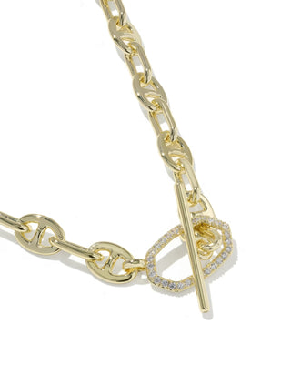 Kendra Scott Elisa Toggle Link And Chain Necklace Gold White Cz-Necklace-Kendra Scott-N01474GLD-The Twisted Chandelier