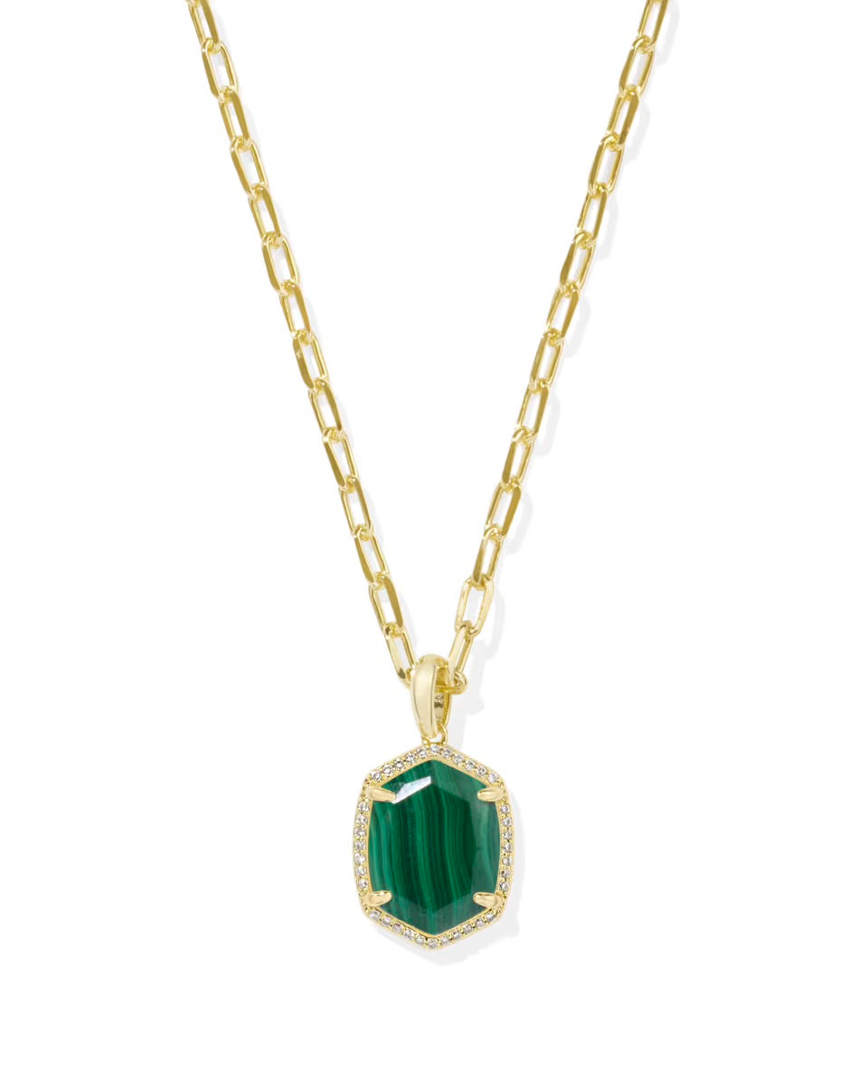 Kendra Scott Daphne Crystal Frame Short Pendant Necklace Gold Green Malachite-Kendra Scott-N01340GLD-The Twisted Chandelier