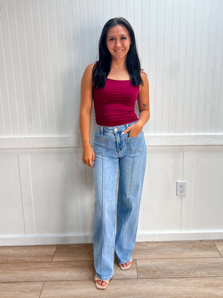 Corrine High Rise Patch Pocket Pintuck Wide Leg Jeans-Pants-Lovervet by VERVET-bottoms,LV2406-The Twisted Chandelier