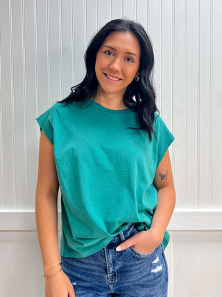 Emerson Sleeveless Round Neck Garment Dye T-Shirt-Shirts & Tops-Active Basic | Active USA-FD 03/31/26,T15281,Tops Collection-Teal-Small-The Twisted Chandelier
