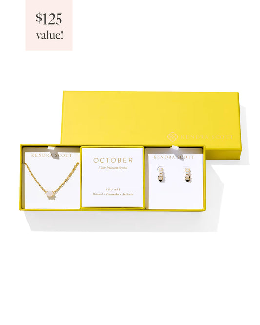 Kendra Scott Cailin Birthstone Gift Set Gold White Iridescent Crystal-Kendra Scott-G00086GLD-The Twisted Chandelier