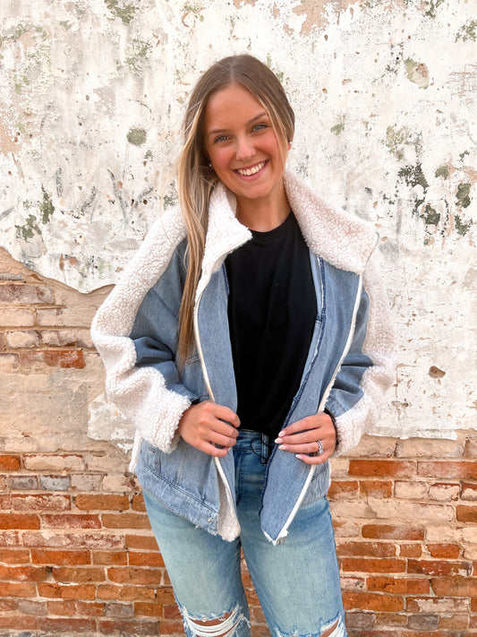 Tilly Fleece & Denim Combo Oversized Jacket-Jacket-Mable-Bin a6, Max Retail, MJK6129_TP-The Twisted Chandelier