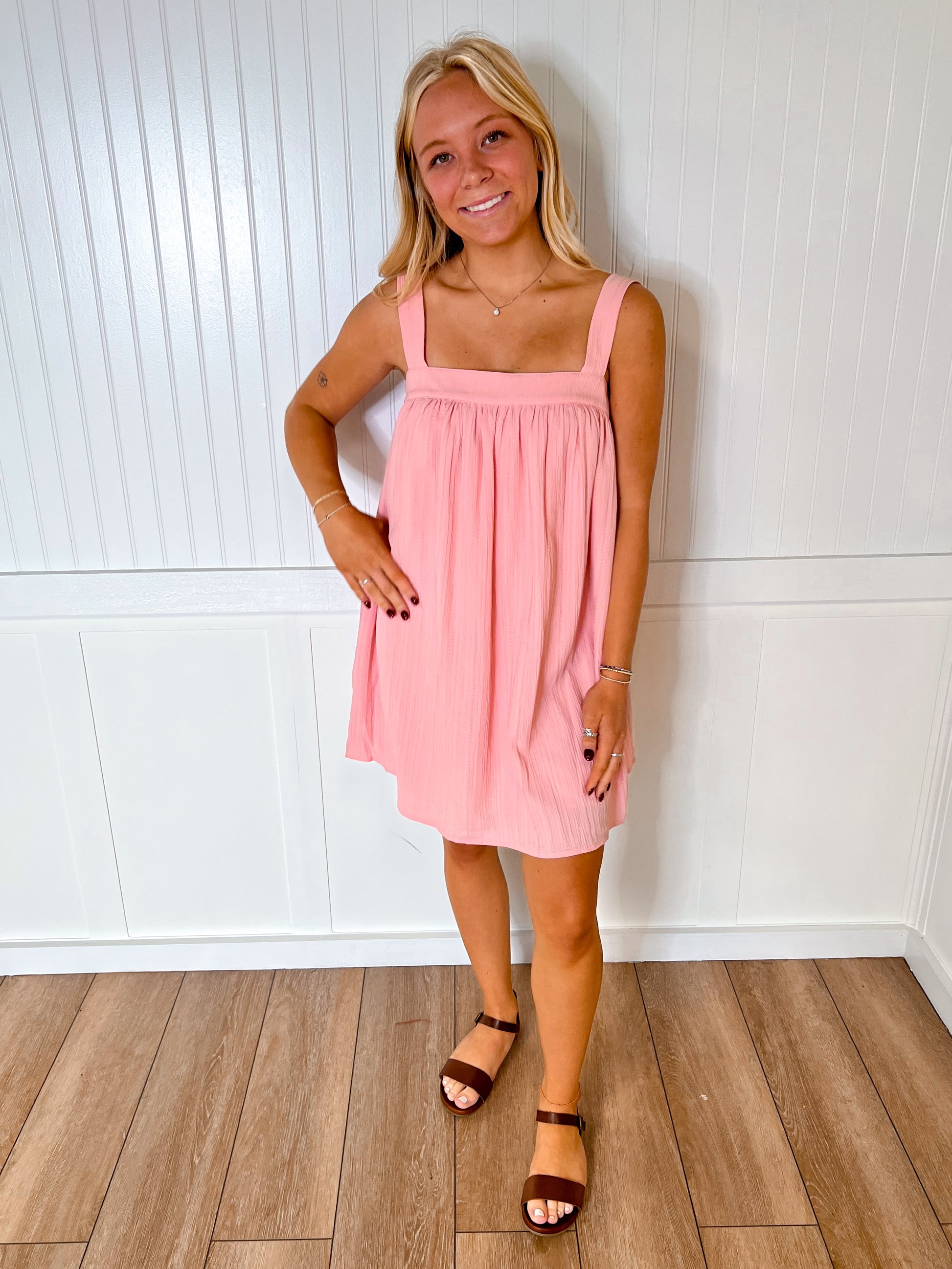 Alannah Crinkled Babydoll Mini Dress With Back Ribbon-Mini Dress-idem ditto-10/04/25,Bin b2,DJR,FD 04/01/25,OGP 59.99-The Twisted Chandelier