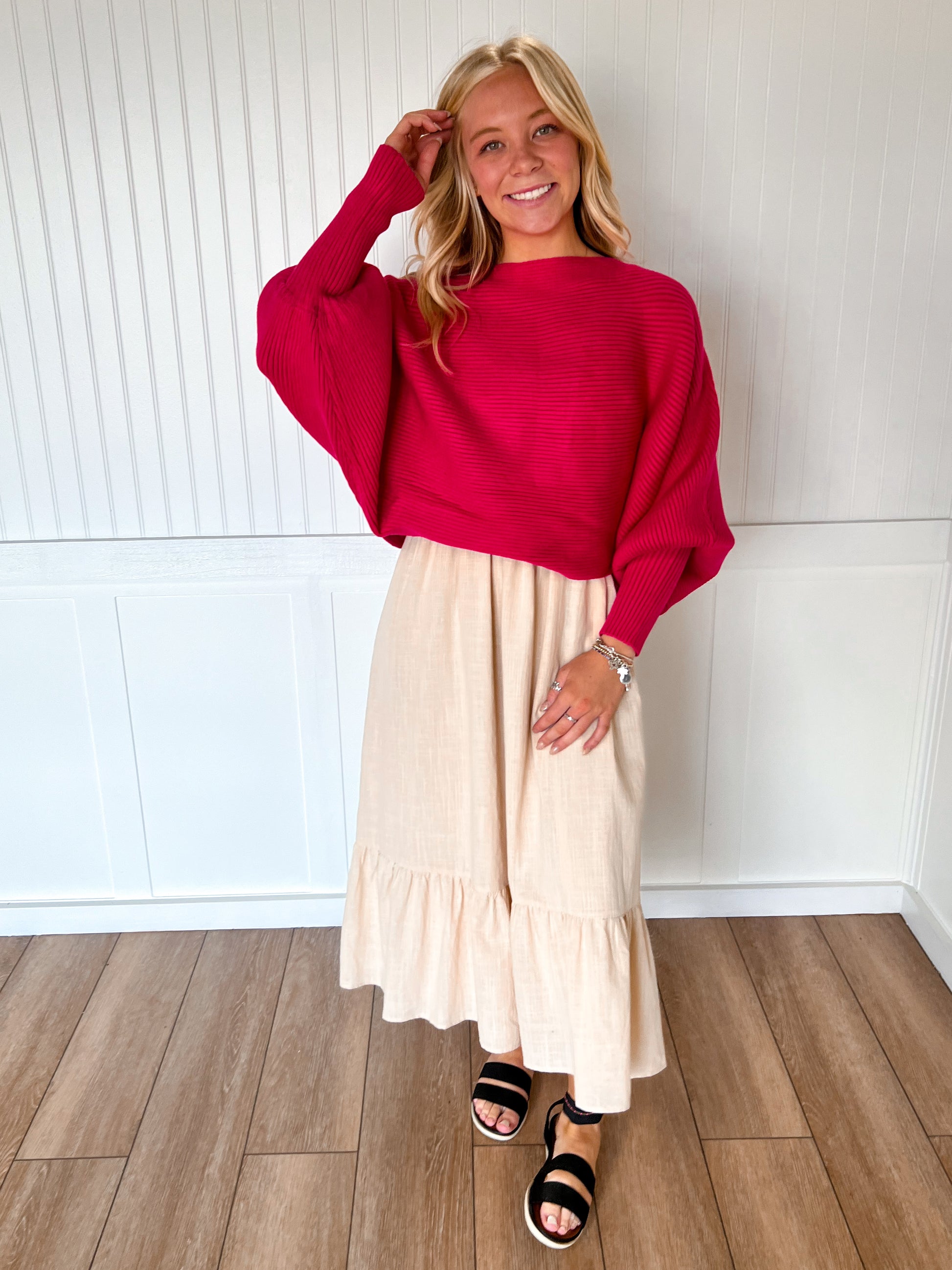 Hollie Boat Neck Elegant Ribbed Knitted Loose Sweater-Vine & Love-Tops Collection-The Twisted Chandelier