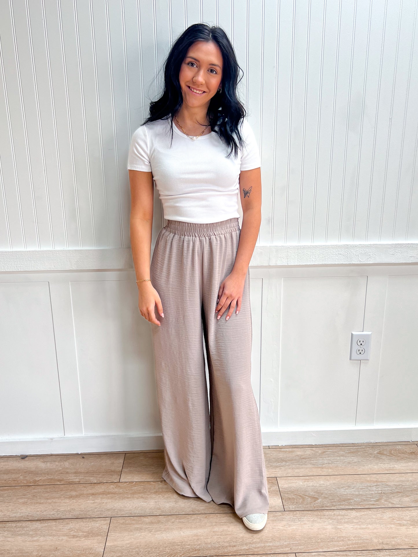 Wren Woven Airflow Elastic Waistband Pants - Ash Mocha-ZENANA-bottoms,FD 03/12/26-The Twisted Chandelier