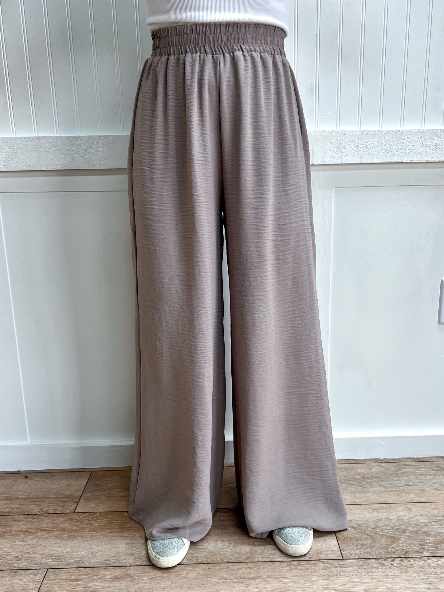 Wren Woven Airflow Elastic Waistband Pants - Ash Mocha-ZENANA-bottoms,FD 03/12/26-The Twisted Chandelier