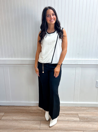 Emery Sleeveless Round Neck Woven Top with Contrasting Edge Detail-Shirts & Tops-Active Basic | Active USA-FD 04/30/26,Tops Collection-The Twisted Chandelier