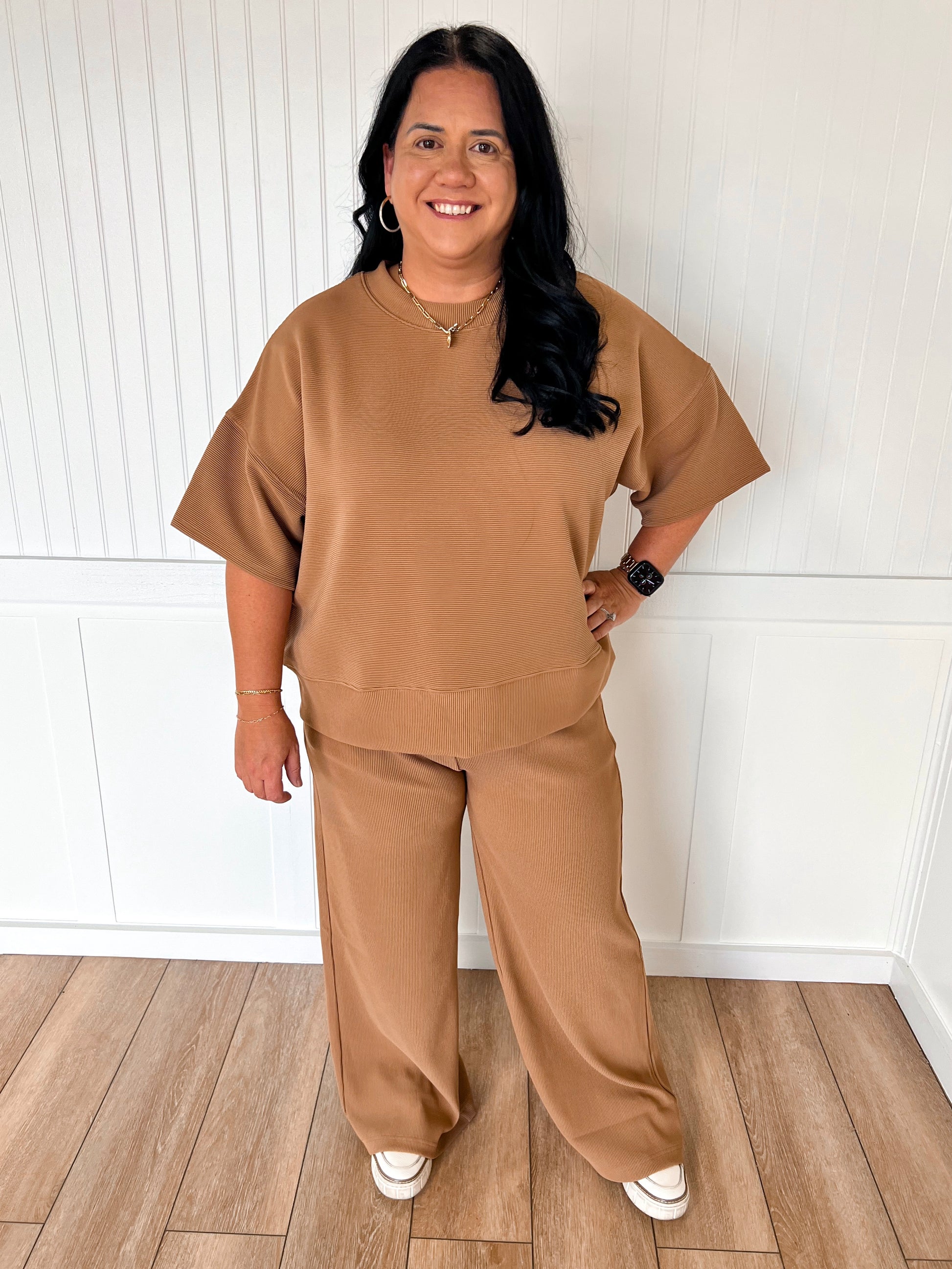 Jovie Ribbed Round Neck Tee - Deep Camel-Zenana-FD 11/6/25-The Twisted Chandelier