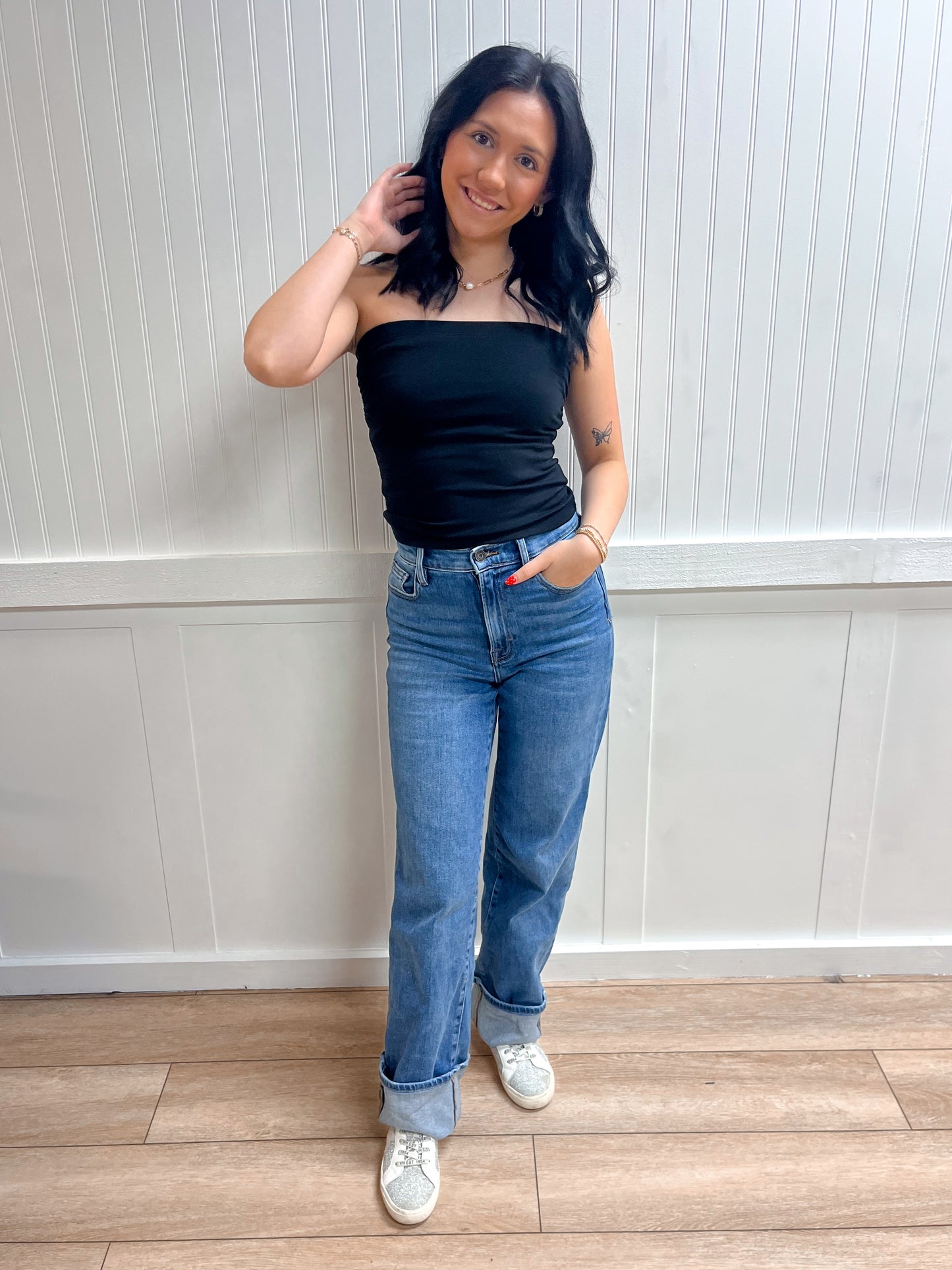 Catherine Cotton Tube Top w/ Built in Bra - Black