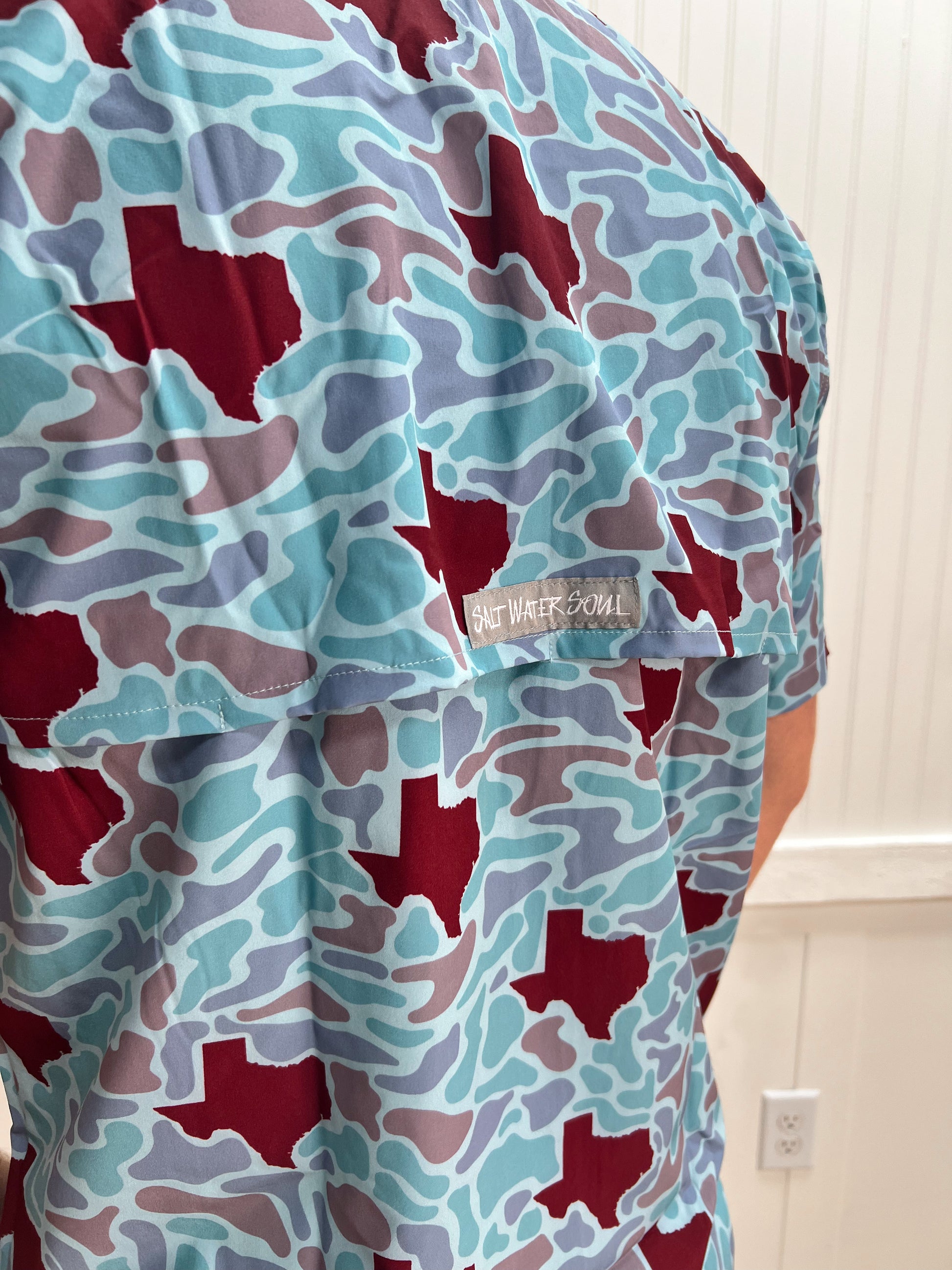 Men's Texas Maroon Camo Fishing Shirt-Men's Tops-SALT WATER SOUL-FD 02/18/26,Men's-The Twisted Chandelier
