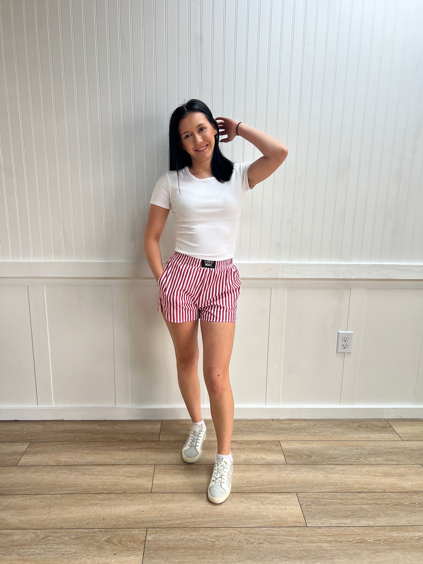 Gracie Red Striped Boxer Shorts-Shorts-Girlie Girl Originals-bottoms,FD 04/03/26-The Twisted Chandelier