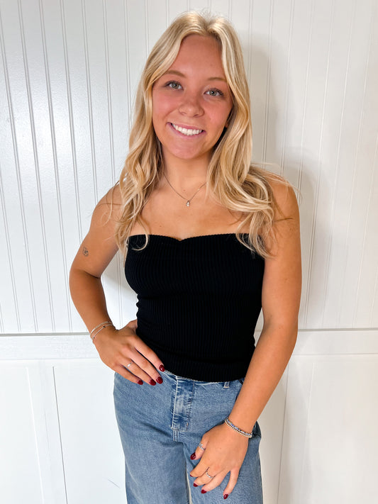 Annie Sweetheart Neckline Seamless Ribbed Tube Top - Black-By Together-Bin B5,FD 07/15/25,Tops Collection-The Twisted Chandelier