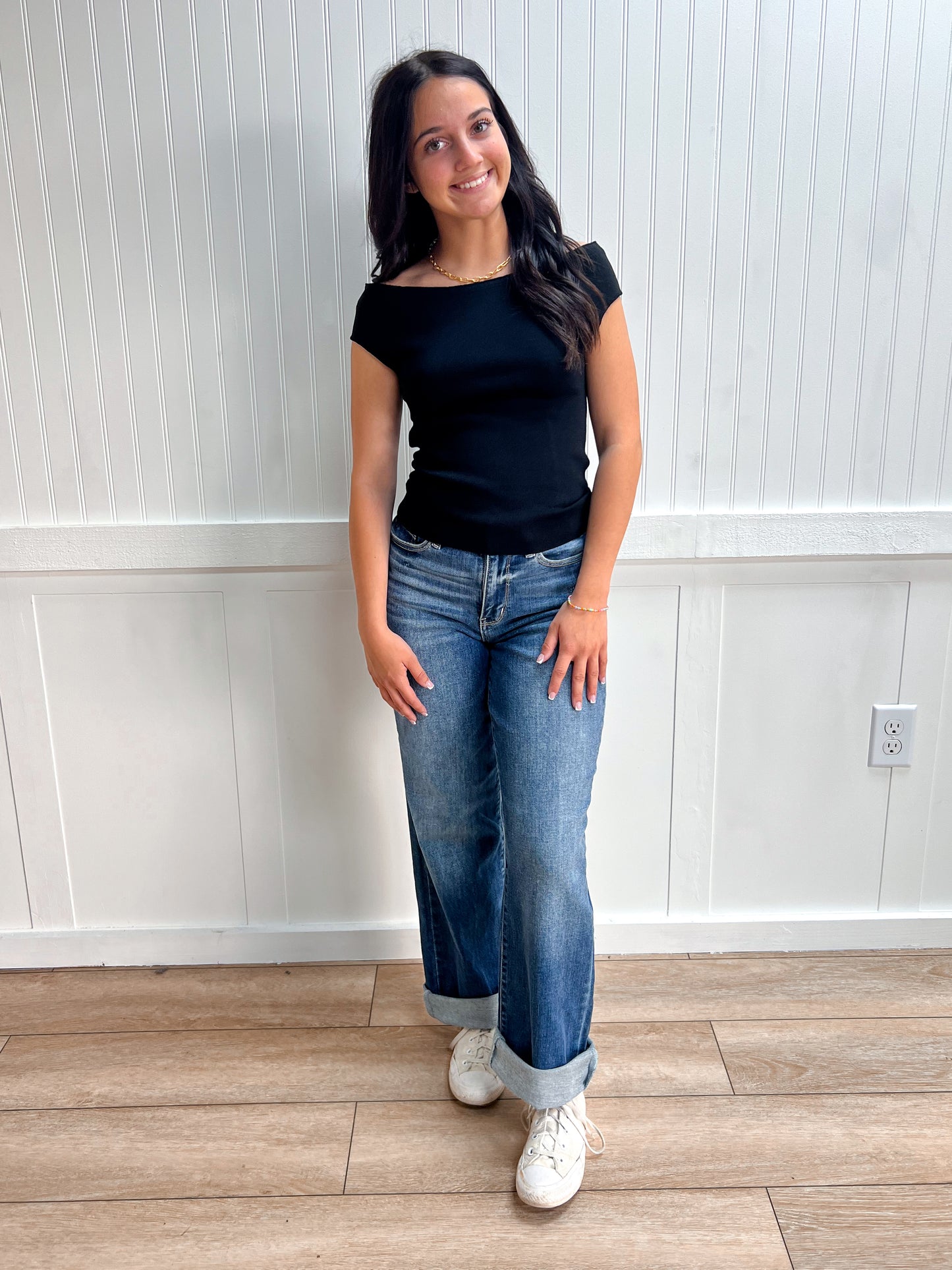 Aria Cap Sleeve Boat Neck Sweater Knit Top