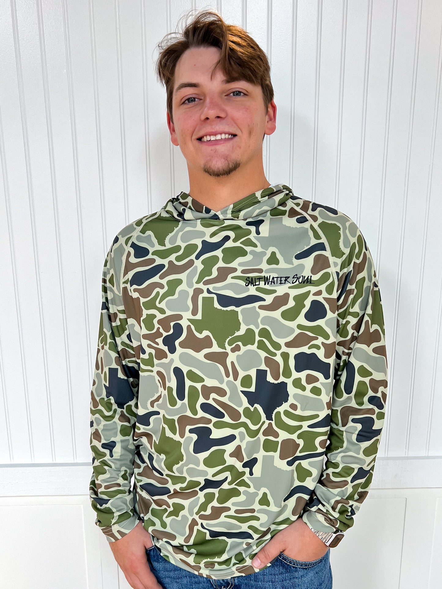 Men's Texas Sand Camo Performance Hoodie-SALT WATER SOUL-FD 01/23/26,Men's-The Twisted Chandelier