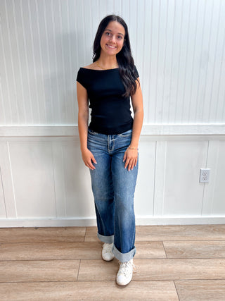 Aria Cap Sleeve Boat Neck Sweater Knit Top-Shirts & Tops-Active Basic | Active USA-FD 03/31/26,Tops Collection-The Twisted Chandelier