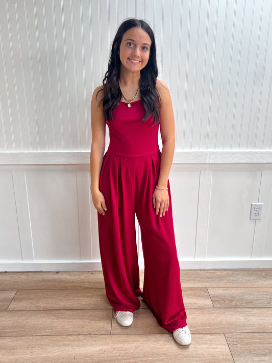 Nina Cami Straight Neckline Pleated Jumpsuit