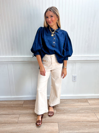 Presley Solid Puff Sleeve Denim Top-Top-ENTRO-Fall Favorites,FD 09/09/26,NewArrival,Tops Collection-The Twisted Chandelier