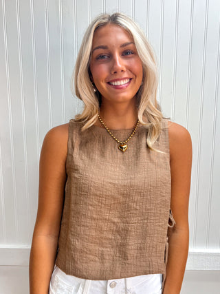 Aubrey Textured Side Tie Sleeveless Crop Top-Top-Blu Pepper-Tops Collection-The Twisted Chandelier