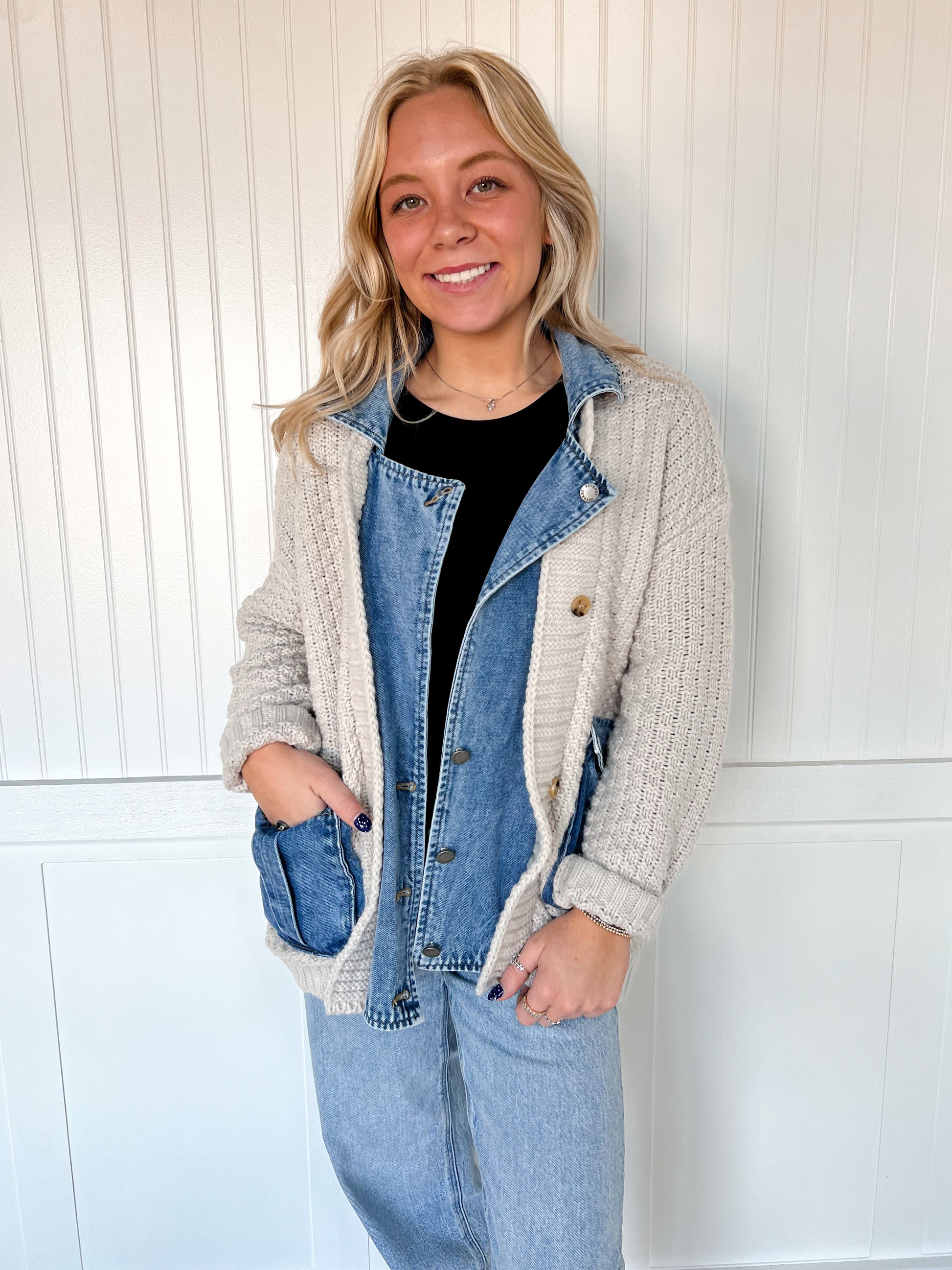 Adeline Knit Body Denim Layered Jacket-Veveret-FD 12/22/25,Tops Collection-The Twisted Chandelier