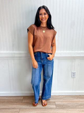 Cora Solid Round Neck Cap Sleeve Top - Mocha-Top-ENTRO-FD 08/14/26,NewArrival,Tops Collection-The Twisted Chandelier