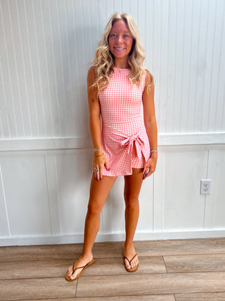 Millie Gingham Print Sleeveless Wrap Tie Front Dress-Dress-KIMBERLY C-DJR,FD 06/23/26-The Twisted Chandelier