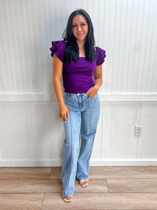 Elise Ruffle Cap Sleeve Sweater Top
