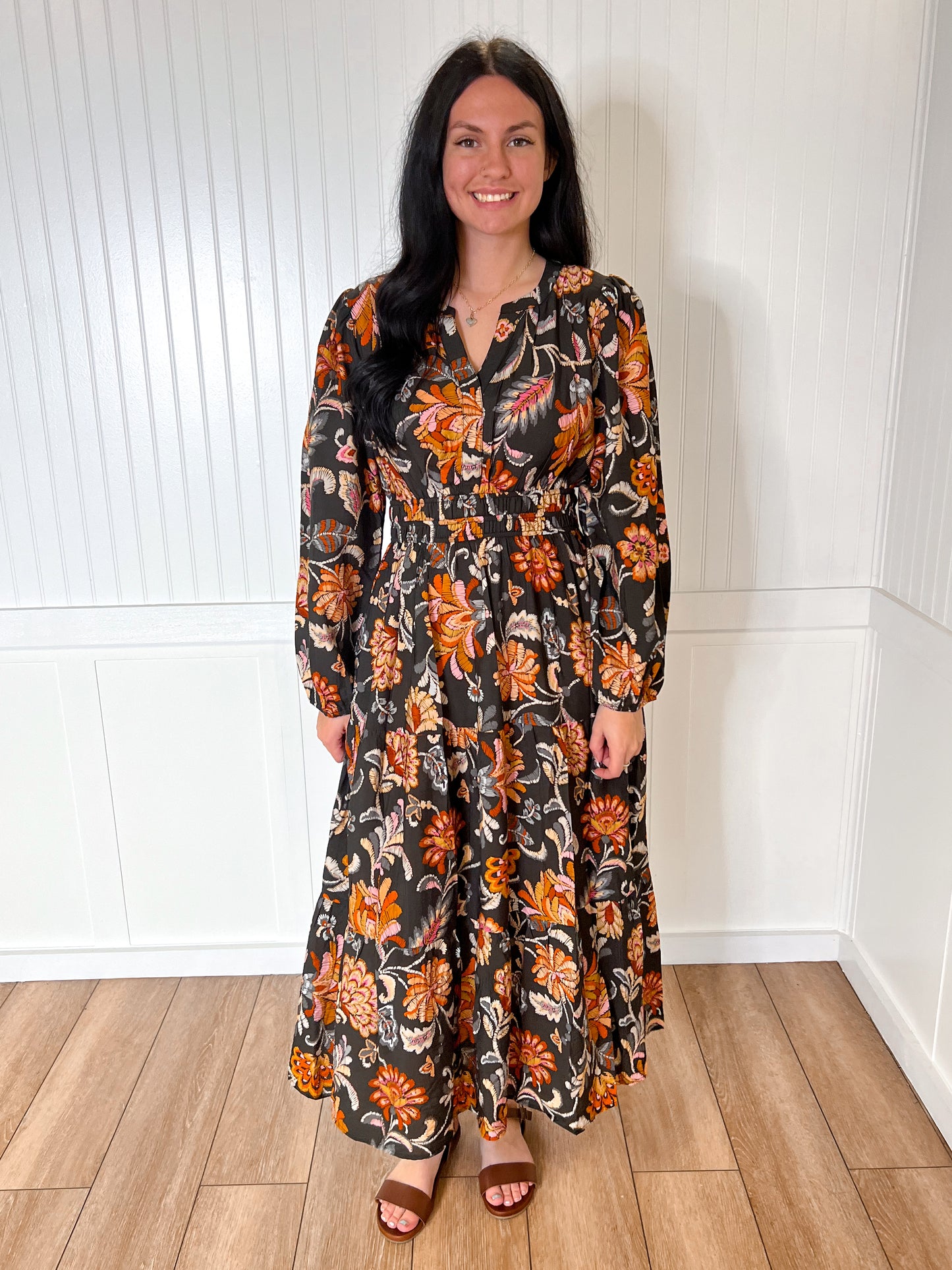 Ember Floral Printed Long Sleeve Midi Dress-Oddi-Bin b2,DJR,FD 10/28/25,OGP 74.99-The Twisted Chandelier