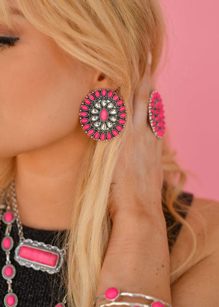 West and Co. Large Pink and Rhinestone Cluster Post Earring-Stud Earrings-West and Co.-western & concert-The Twisted Chandelier