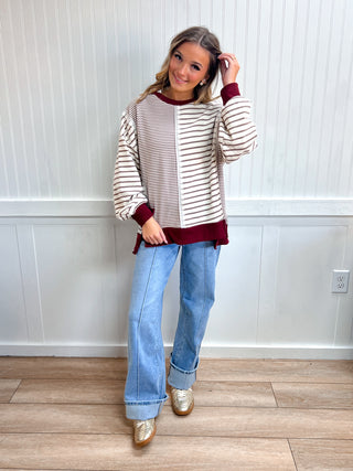 Landry Mixed Stripe Contrast Sweatshirt-Top-VERY J-FD 10/24/26,NewArrival,NT12765,Tops Collection-The Twisted Chandelier