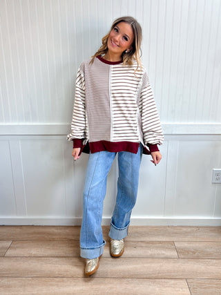 Landry Mixed Stripe Contrast Sweatshirt-Top-VERY J-FD 10/24/26,NewArrival,NT12765,Tops Collection-The Twisted Chandelier