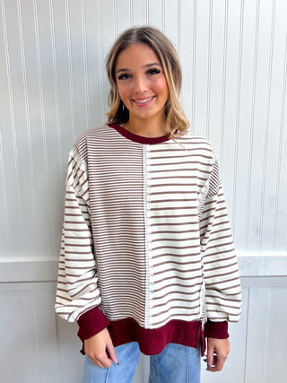 Landry Mixed Stripe Contrast Sweatshirt-Top-VERY J-FD 10/24/26,NewArrival,NT12765,Tops Collection-The Twisted Chandelier
