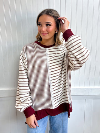 Landry Mixed Stripe Contrast Sweatshirt-Top-VERY J-FD 10/24/26,NewArrival,NT12765,Tops Collection-The Twisted Chandelier